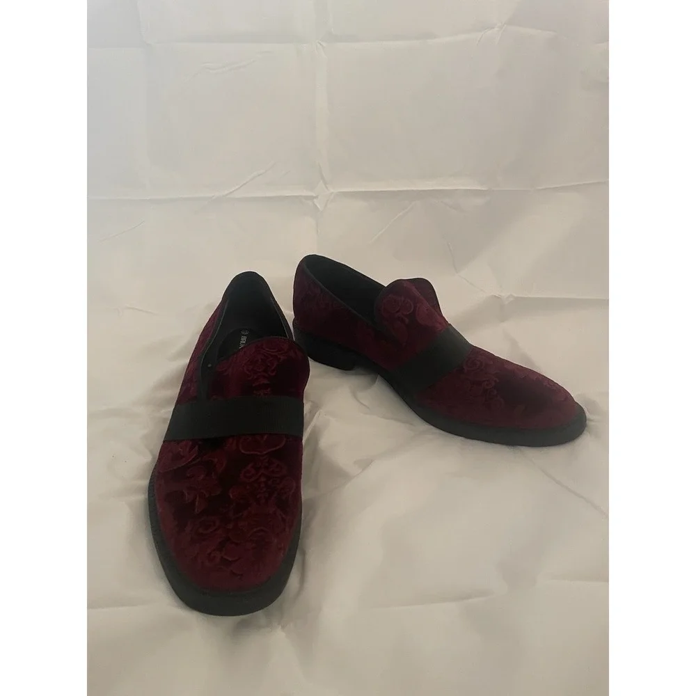 Bruno Marc Men's Dress Shoes Size 12 Red Wine Slip‎ On Tuxedo Velvet Loafers